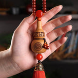 Safe Gourd Peach Wood Car Pendant