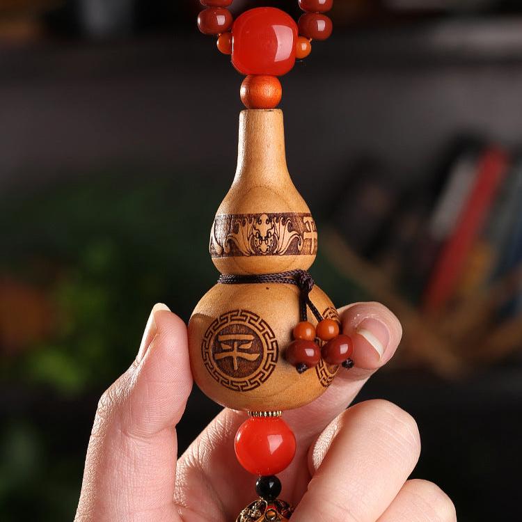 Safe Gourd Peach Wood Car Pendant