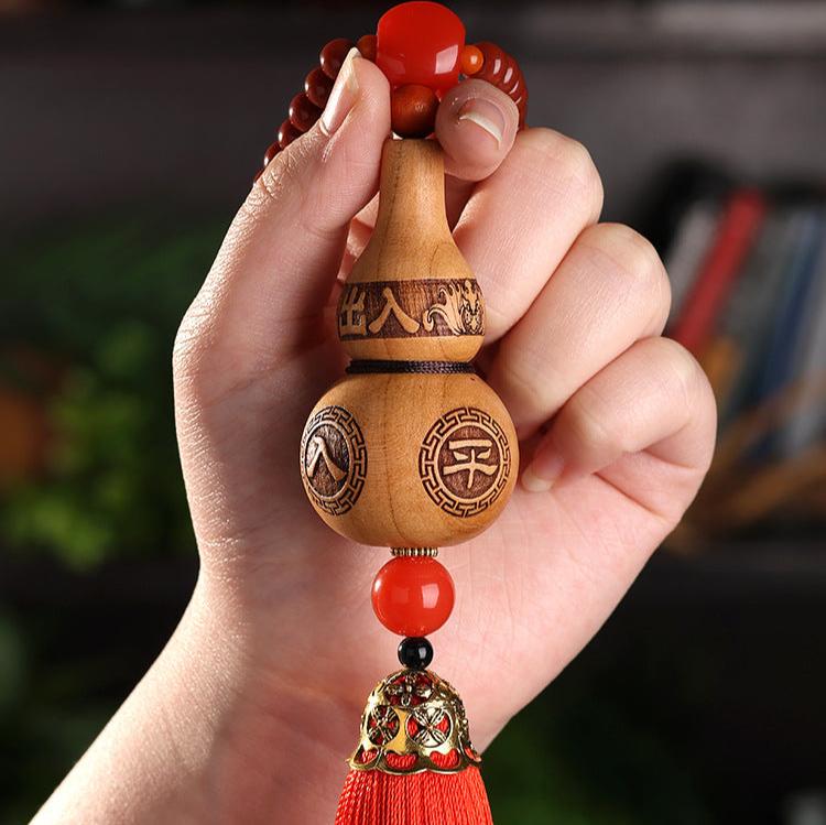 Safe Gourd Peach Wood Car Pendant